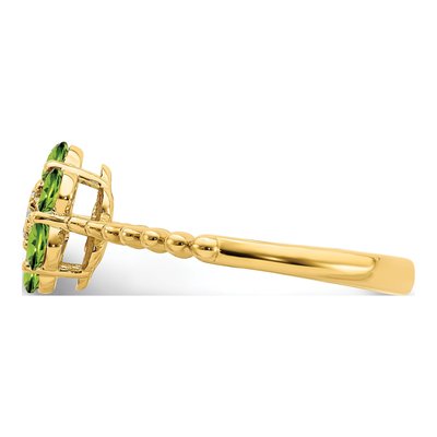 14K Yellow Gold Peridot & Diamond Floral Ring – view 4