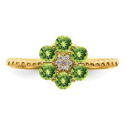14K Yellow Gold Peridot & Diamond Floral Ring – view 5