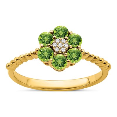 14K Yellow Gold Peridot & Diamond Floral Ring
