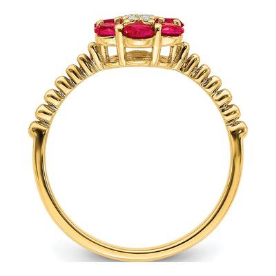14K Yellow Gold Ruby & Diamond Floral Ring – view 2