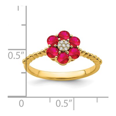 14K Yellow Gold Ruby & Diamond Floral Ring – view 3