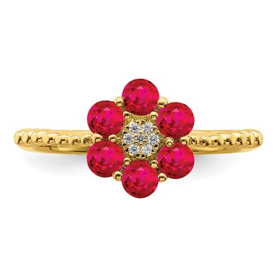 14K Yellow Gold Ruby & Diamond Floral Ring – view 5
