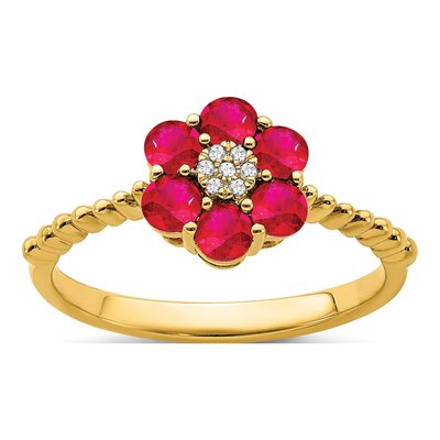 14K Yellow Gold Ruby & Diamond Floral Ring