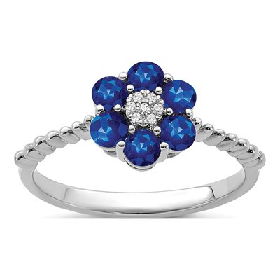 14K White Gold Sapphire & Diamond Floral Ring