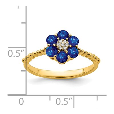 14K Yellow Gold Sapphire & Diamond Floral Ring – view 3