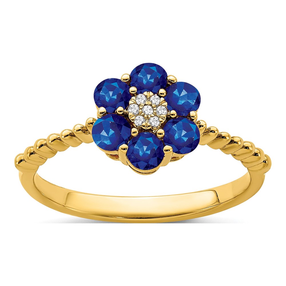14K Yellow Gold Sapphire & Diamond Floral Ring