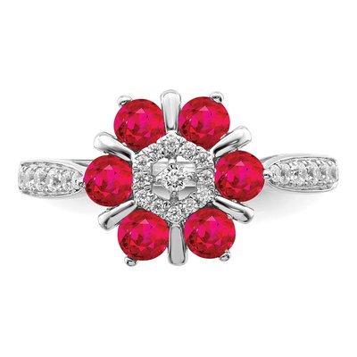 14K White Gold 0.21 ct tw Ruby & Diamond Floral Ring – view 6