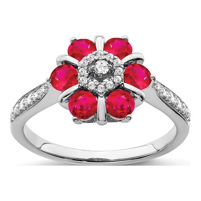 14K White Gold 0.21 ct tw Ruby & Diamond Floral Ring