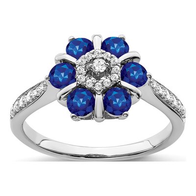 14K White Gold 1/5 ct tw Sapphire & Diamond Floral Ring