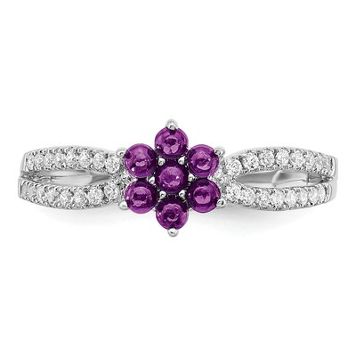 14K White Gold 1/5 ct tw Amethyst & Diamond Floral Ring – view 6