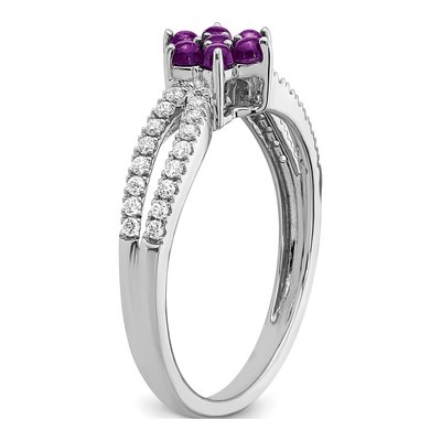 14K White Gold 1/5 ct tw Amethyst & Diamond Floral Ring – view 8