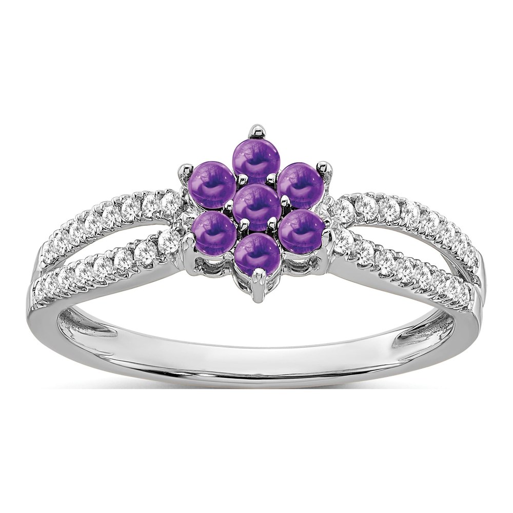 14K White Gold Amethyst and Diamond Floral Ring