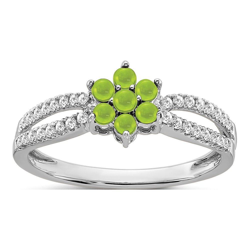14K White Gold Peridot and Diamond Floral Ring