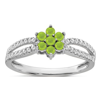 14K White Gold 1/5 ct tw Peridot & Diamond Floral Ring