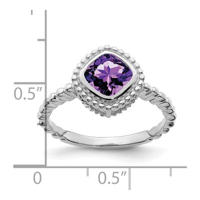 10K White Gold Amethyst Cushion Ring – view 2