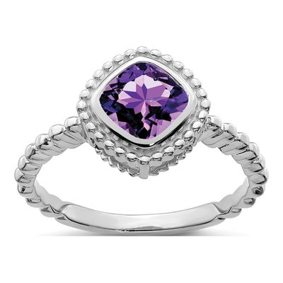 10K White Gold Amethyst Cushion Ring