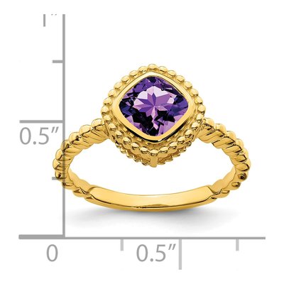 14K Yellow Gold Amethyst Cushion Bezel Ring – view 3
