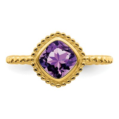 14K Yellow Gold Amethyst Cushion Bezel Ring – view 5