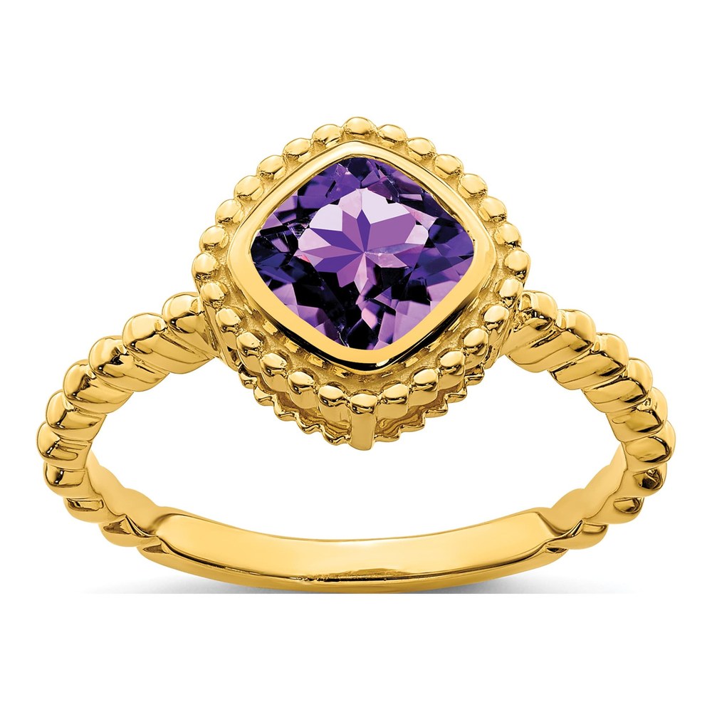 14K Yellow Gold Amethyst Cushion Bezel Ring