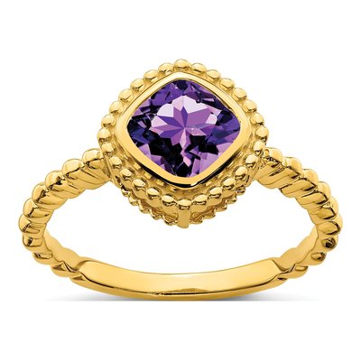 14K Yellow Gold Amethyst Cushion Bezel Ring