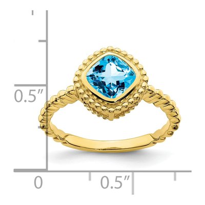 10K Yellow Gold Swiss Blue Topaz Cushion Ring – view 3