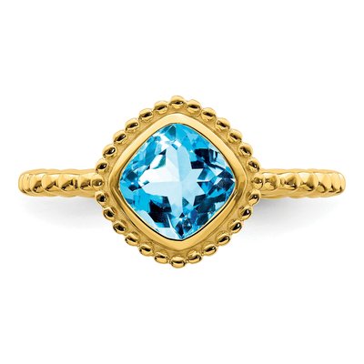 10K Yellow Gold Swiss Blue Topaz Cushion Ring – view 6