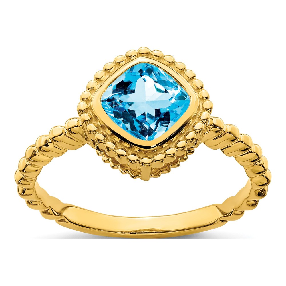 10K Yellow Gold Swiss Blue Topaz Cushion Ring