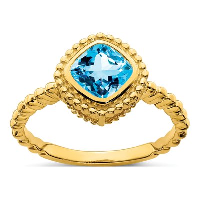 10K Yellow Gold Swiss Blue Topaz Cushion Ring