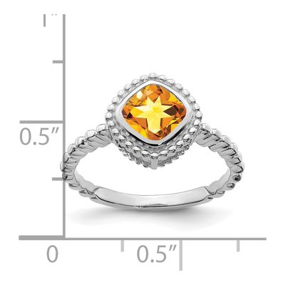 14K White Gold Citrine Cushion Bezel Ring – view 3