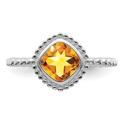 14K White Gold Citrine Cushion Bezel Ring – view 5