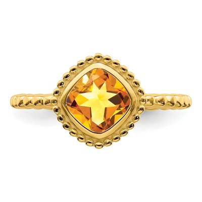 14K Yellow Gold Citrine Cushion Bezel Ring – view 6