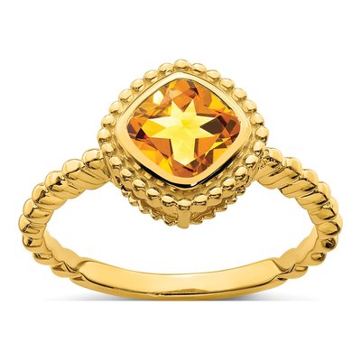 14K Yellow Gold Citrine Cushion Bezel Ring