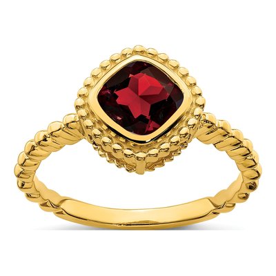 14K Yellow Gold Garnet Cushion Bezel Ring