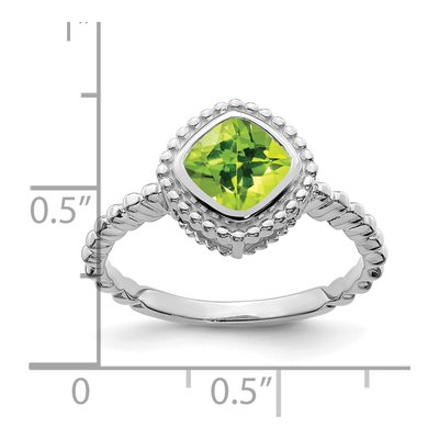 10K White Gold Peridot Cushion Ring – view 2