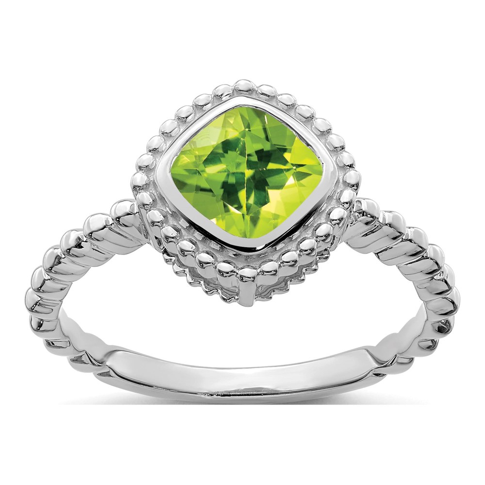 10K White Gold Peridot Cushion Ring