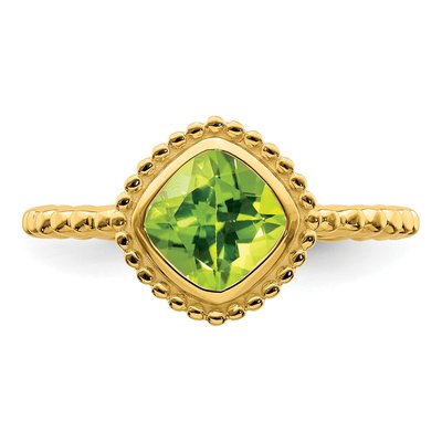 10K Yellow Gold Peridot Cushion Ring – view 7