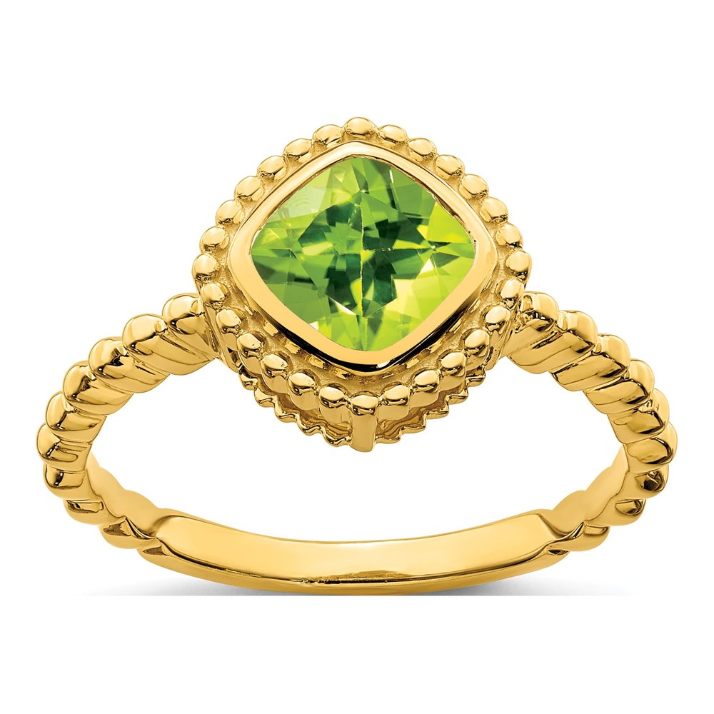 10K Yellow Gold Peridot Cushion Ring