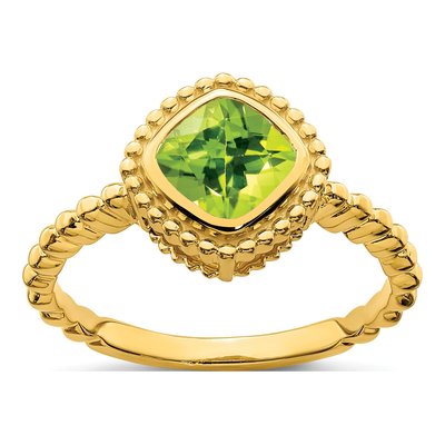 14K Yellow Gold Peridot Cushion Bezel Ring