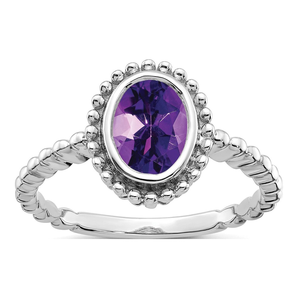 10K White Gold Amethyst Oval Ring