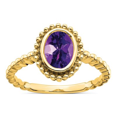 10K Yellow Gold Amethyst Oval Ring