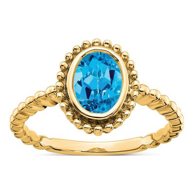 10K Yellow Gold Swiss Blue Topaz Oval Ring