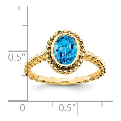 14K Yellow Gold Swiss Blue Topaz Oval Bezel Ring – view 3