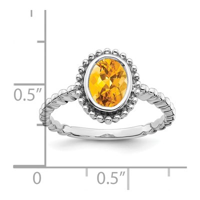 14K White Gold Citrine Oval Bezel Ring – view 3