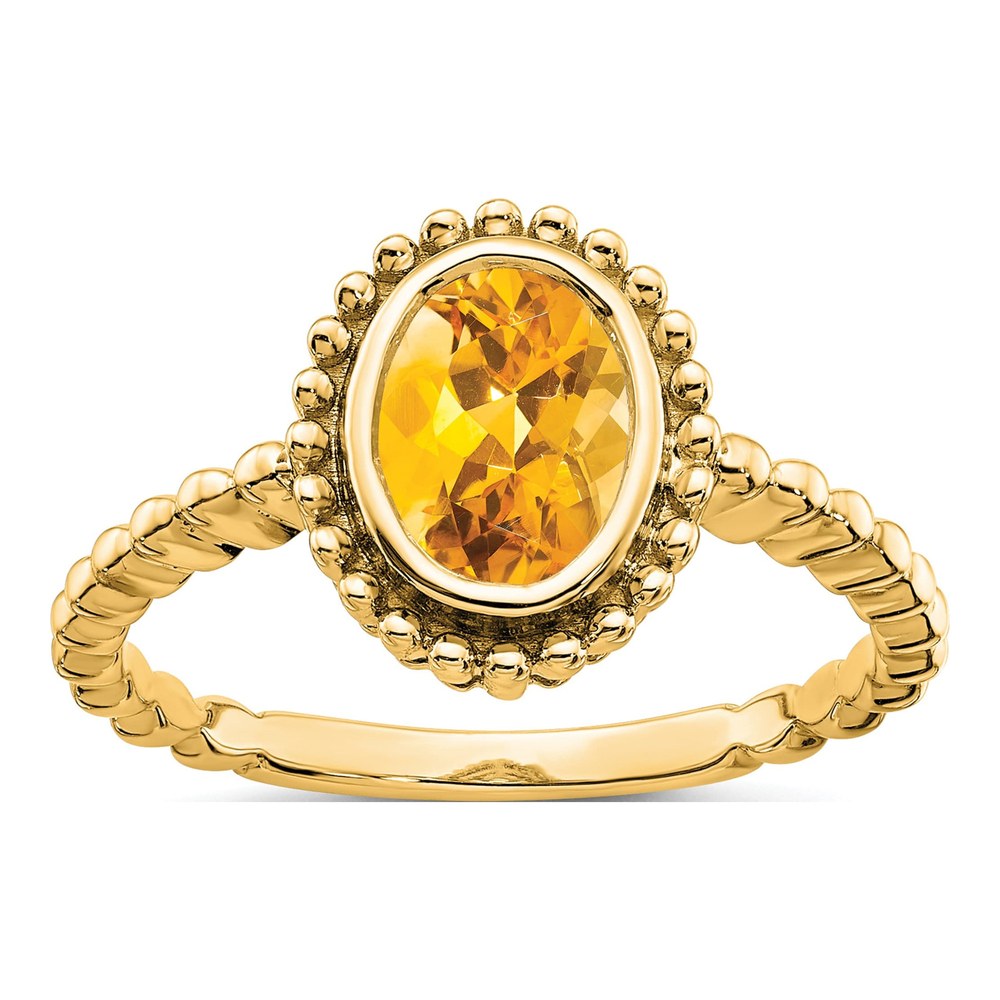 14K Yellow Gold Citrine Oval Bezel Ring