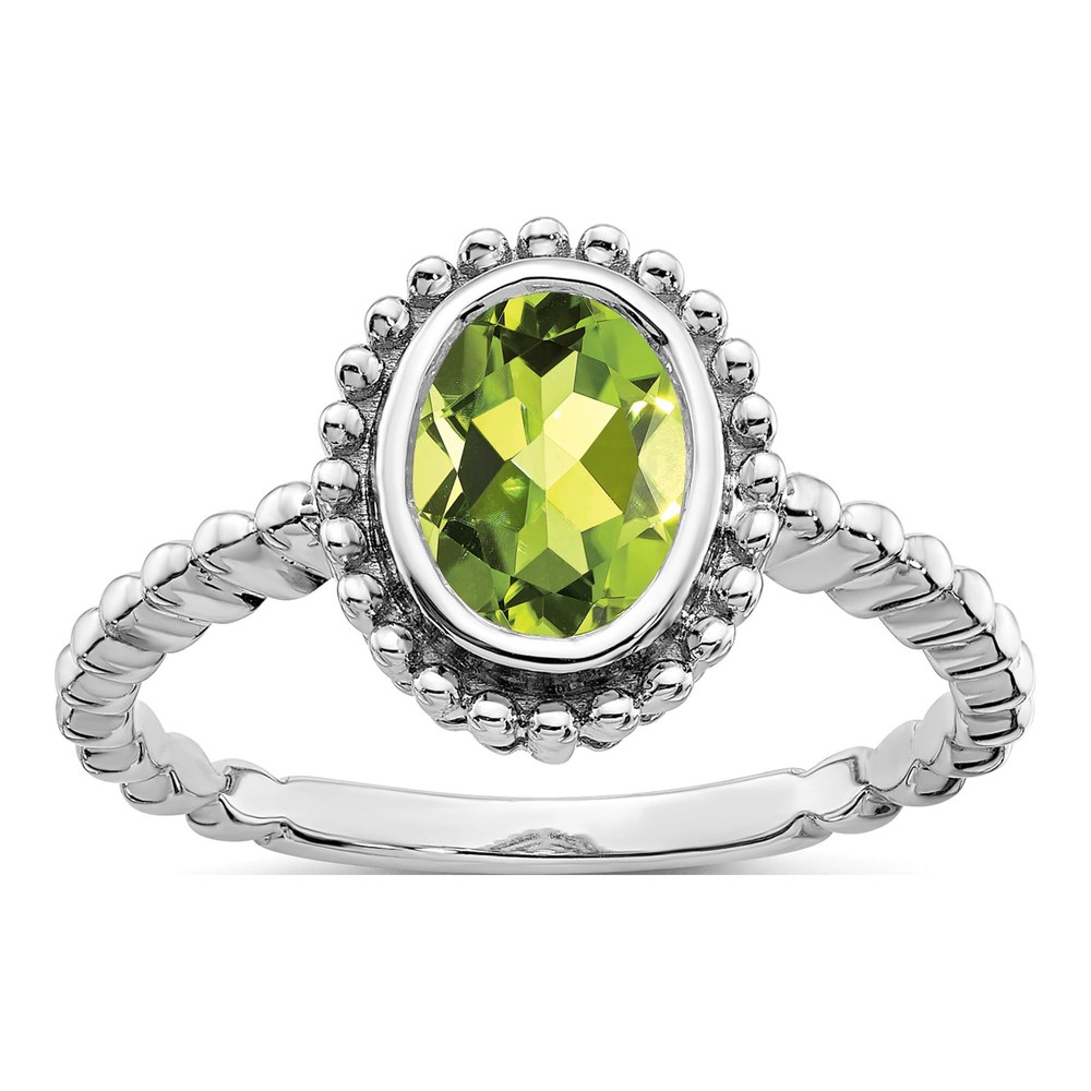 10K White Gold Peridot Oval Ring
