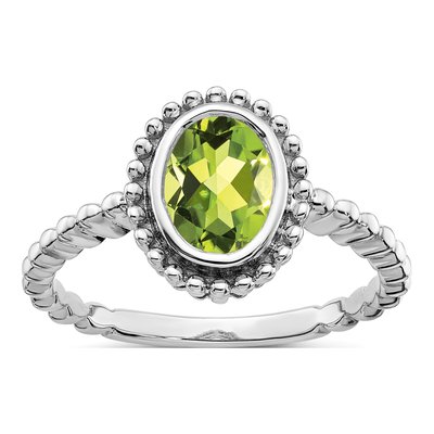 10K White Gold Peridot Oval Ring