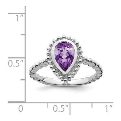 14K White Gold Amethyst Pear Bezel Ring – view 2