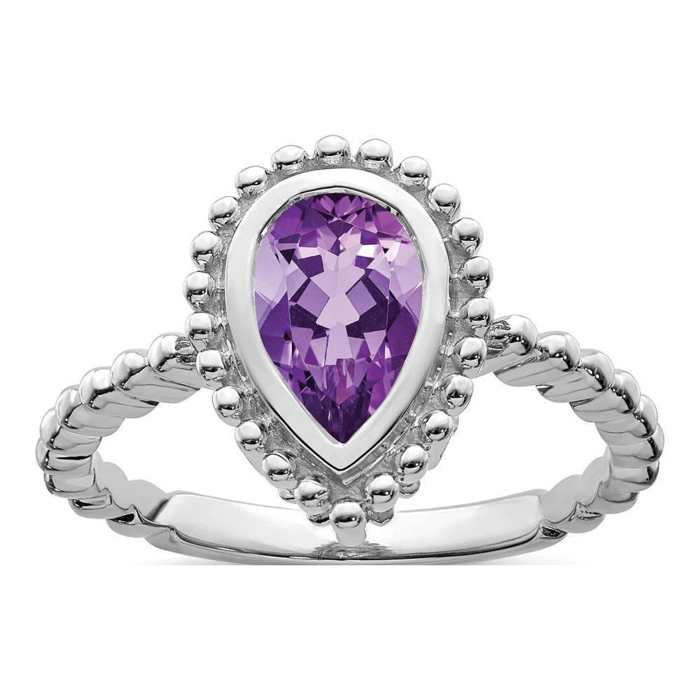 14K White Gold Amethyst Pear Bezel Ring