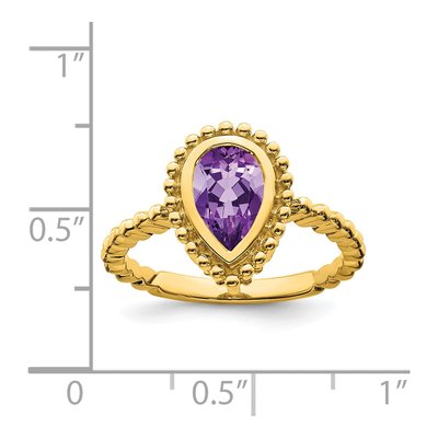 14K Yellow Gold Amethyst Pear Bezel Ring – view 2