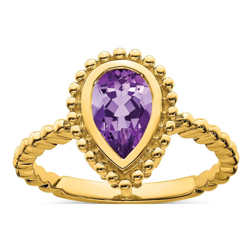 14K Yellow Gold Amethyst Pear Bezel Ring